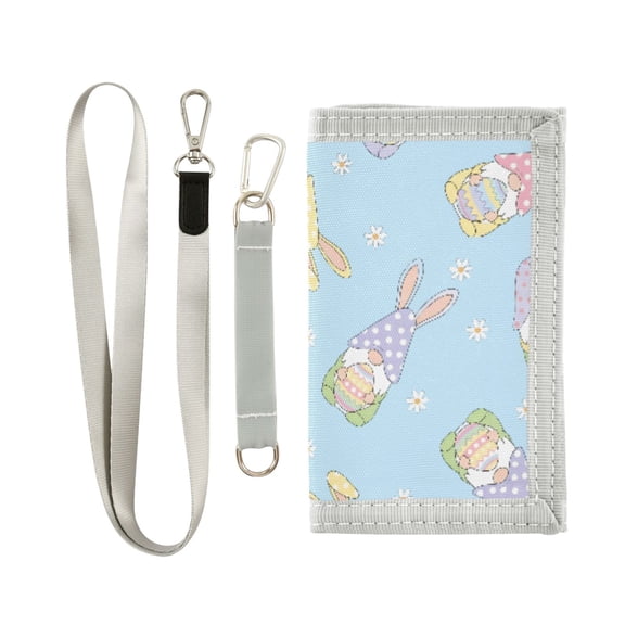 JIALIOU Nylon Trifold Card Wallet with ID Window Zipper Pocket for Men Women Teen Gnome Egg Daisy