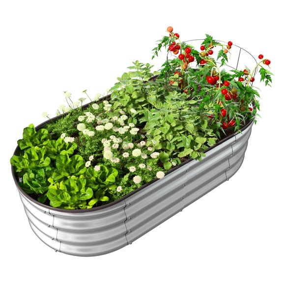 Galvanized Planter Box, ENJOYBASICS Large Bottomless Metal Raised Garden Bed for Growing Fruits, Flower, Vego, Herb (4x2x1ft)