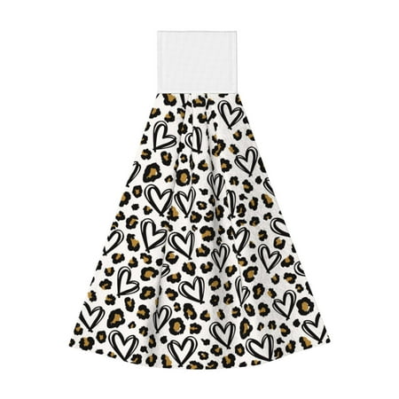 

Horeoi Heart Leopard Print Coral Fleece Microfiber Hanging Hand Towel Absorbent Hand Towel Quick Dry Thicken Cleaning Cloths Wipes Rags for Kitchen & Bathroom