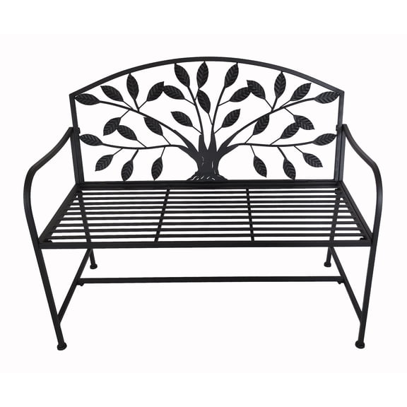 Hi-Line Gift Ltd 78683-BK Metal Garden Bench Tree Pattern-Black