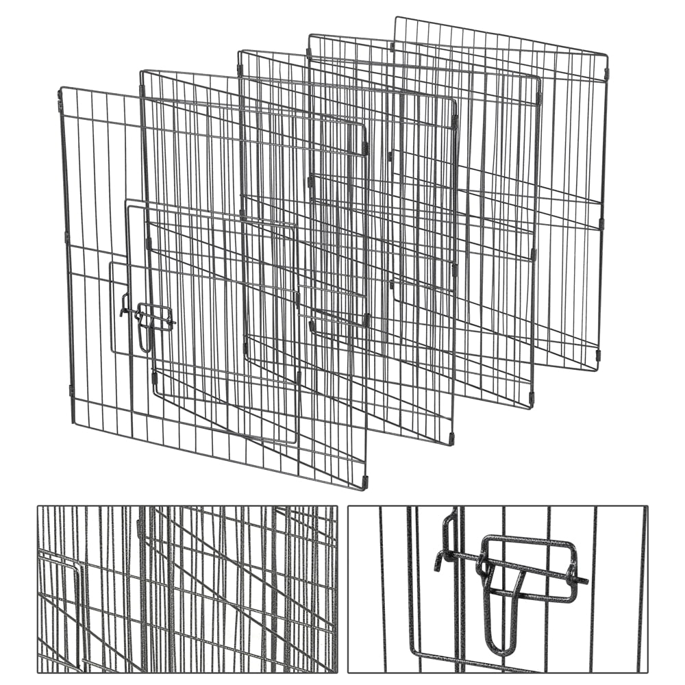 Renwick 8 Panel Foldable Pet Playpen For Puppies, Metal, Indoor & Outdoor, Black