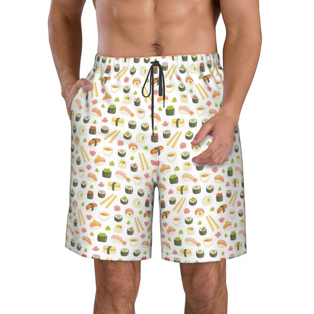 Balery Sushi and Rolls Traje de Baño Estilo Hawaiano para Hombre, Shorts de Secado Rápido con Bolsillos-Large