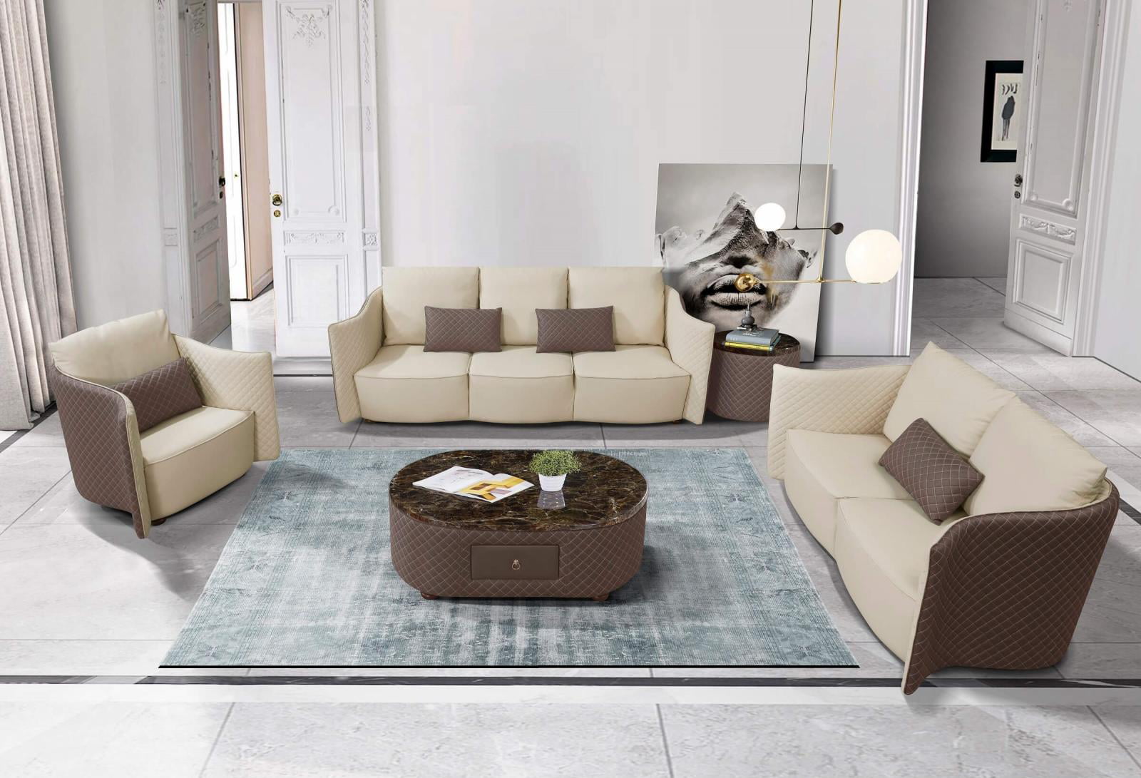 Luxury EUROPEAN 5 Set Italian Taupe Grey Lite Sofa & FURNITURE Leather MAKASSAR