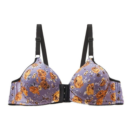 

Sksloeg Womens Bras No Underwire Flower Print Bra Women s Flex Back Bra Women s Front Closure Bra Purple 105