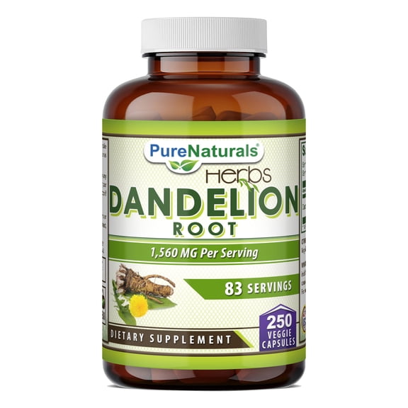 Pure Naturals Dandelion Root (Taraxacum Officinale) 520 Mg Per Serving 250 Veggie Capsules Supplement | Non-GMO | Gluten-Free | Ideal for Vegetarians