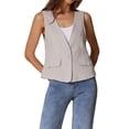 thumbnail image 1 of CHALECO LIVIANO DE LINO SIN MANGAS CON ESCOTE EN V Y UN SOLO BOTÓN PARA MUJERES CHIC - BEIGE GRIS, 1 of 6