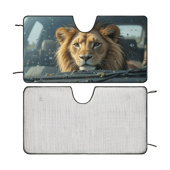 Funny Lion Car Windshield Sun Shade Fold-able UV Ray Sun Visor Protector Sunshade to Keep Your Vehicle Cool 51"x28"
