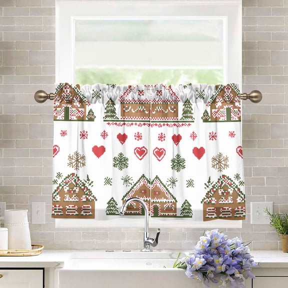 Yayeee Kitchen Curtains Tier Pair Light Filtering 27"x36" Rod Pocket Short Cafe Window Panel, Brown Nordic Christmas