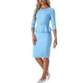 thumbnail image 4 of INSPIRE CHIC Vestido Lápiz Vintage para Mujeres con Mangas 3/4 Midi Bodycon Peplum Vestidos L Azul Cielo, 4 of 6