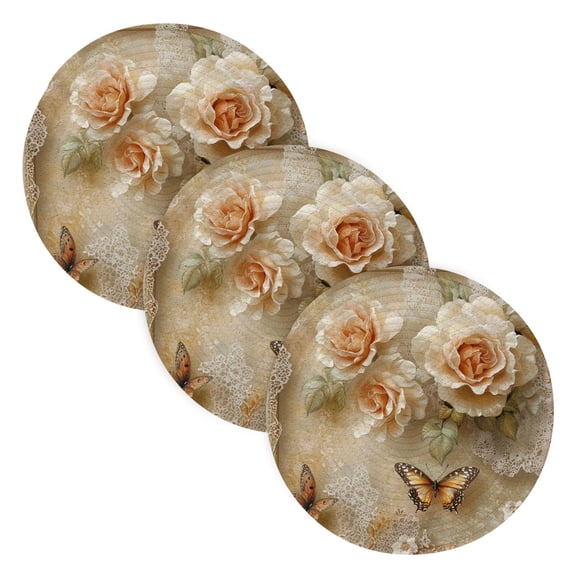 BZSMCE Mats for Pots,Pans Place Roses and Butterflies with Lace Simple Style Pattern Pot Mats