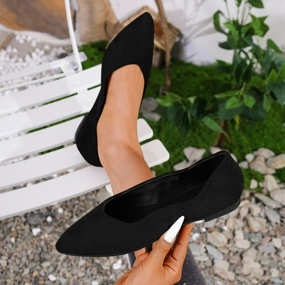 Tawop Women's Shoes Womens Dress Shoes Work Shoes Flats Pointy Toe Casual Suede Dress Black 5.5
