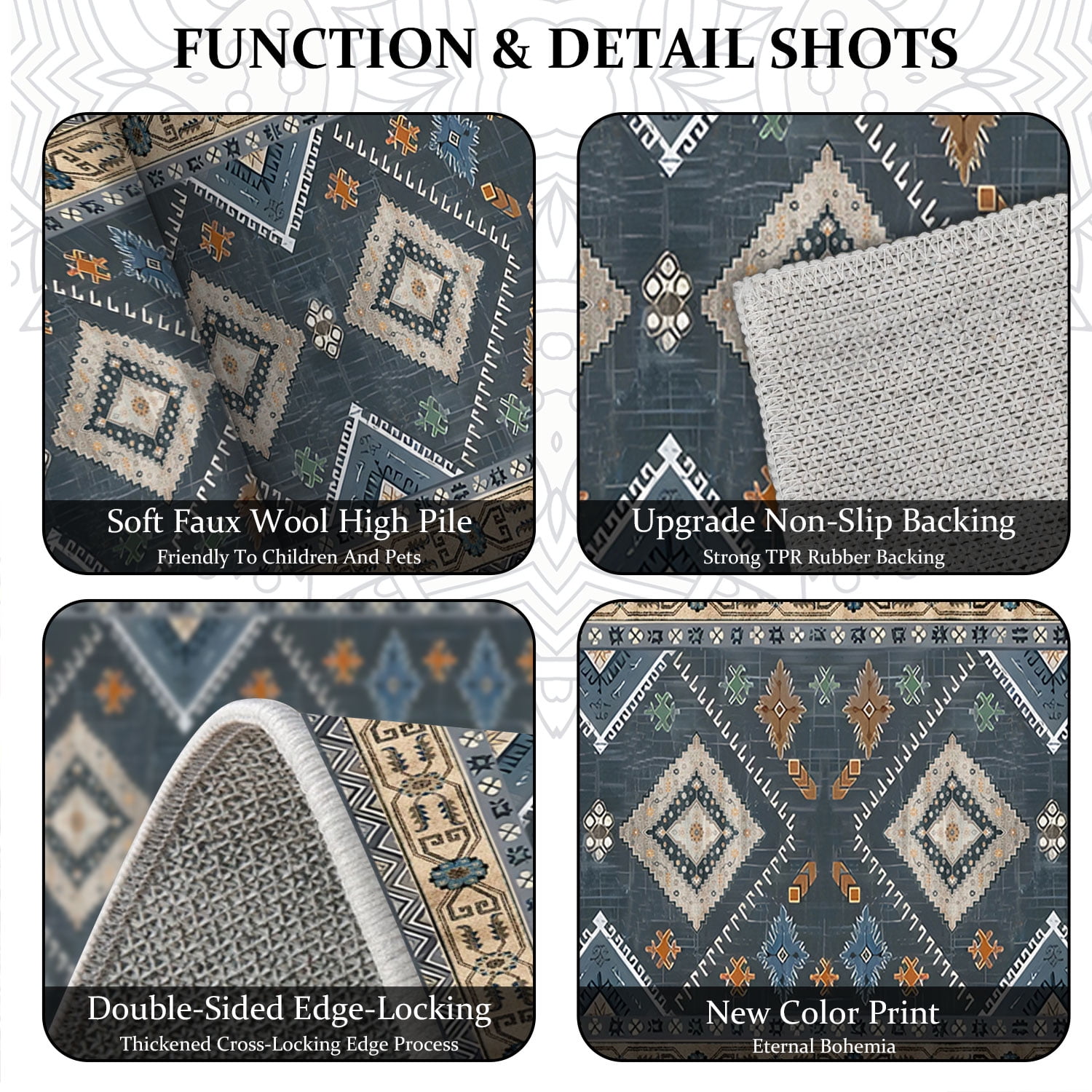 TECHVIDA 2'x8' Hallway Runner Rug Boho,Non Slip Machine Washable Rugs for Hallway Kitchen,Dark Blue