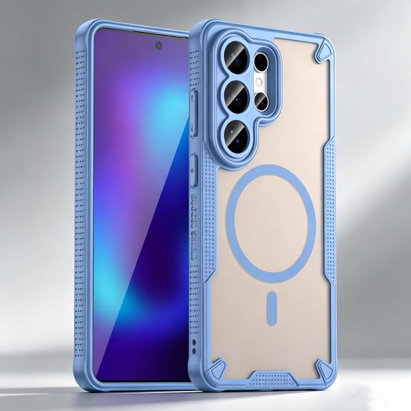 For Samsung Galaxy S26 Phone Case,Compatible with Wireless Charging,Anti-fingerprinting Matte Translucent Back Design,Heavy Duty Shockproof Non-Slip Protection,Rugged Phone Case,Blue