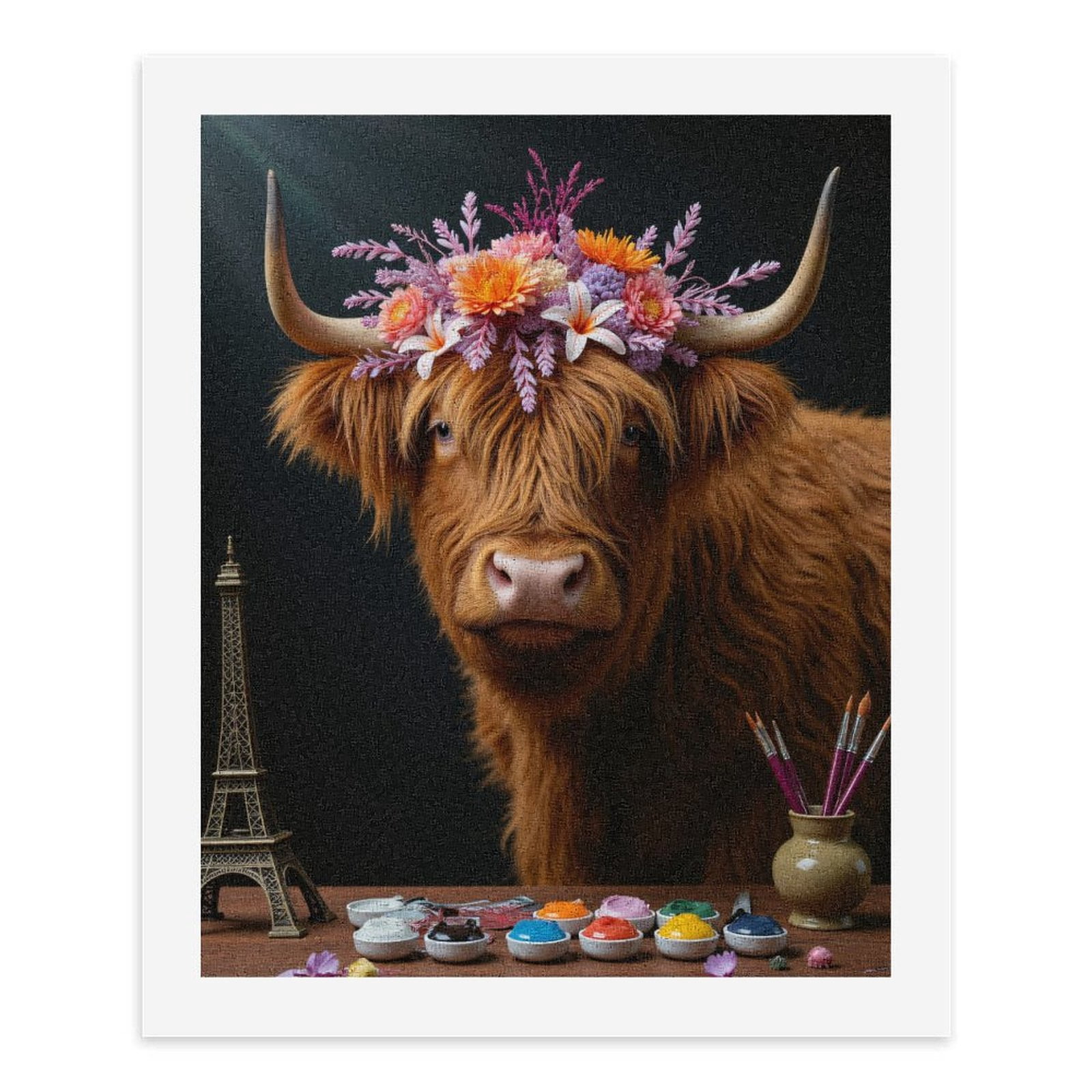 Paint By Numbers Kit for Adults Beginner - Floral Cow Art Paintbrush Tower DIY Canvas Painting Kits for Adults, Frameless Paint By Number for Adults for Home Wall Decor 16x20 Inch