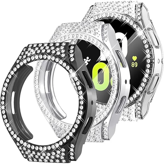 Soft TPU Case for Galaxy Watch 5 & Galaxy Watch 4 40mm Screen Protector Case, Bling Crystal Diamond Protective Bumper for Samsung Galaxy Watch 4 5 40mm (3 Packs, Silver/Black/Clear)