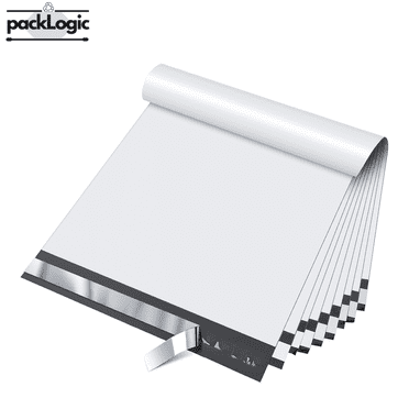 PackLogic 12x15.5 Poly Mailers, White Self-Sealing Plastic Shipping Bags, 2.5 Mil, 10 Count