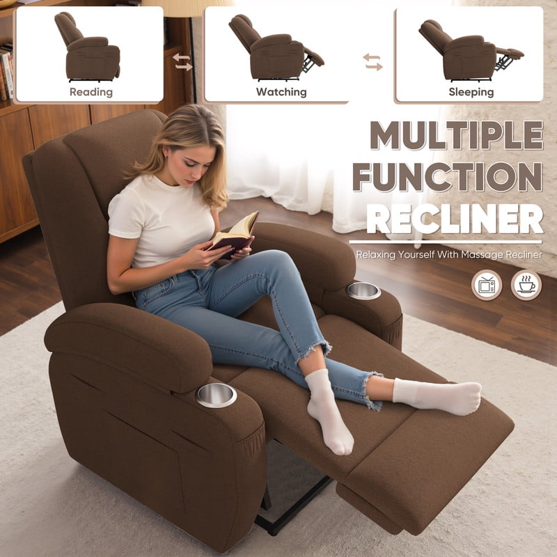 Homall Power Lift Recliner Chair with Massage for Living Room Recliner Chair for Elderly with Infinite Position Side Pocket and Saucer,Linen Brown