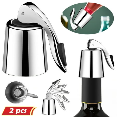 

FZFLZDH Wine Bottle Stopper 2 Pcs Stainless Steel Wine Saver Reusable Wine Cork Keeps Wine Fresh