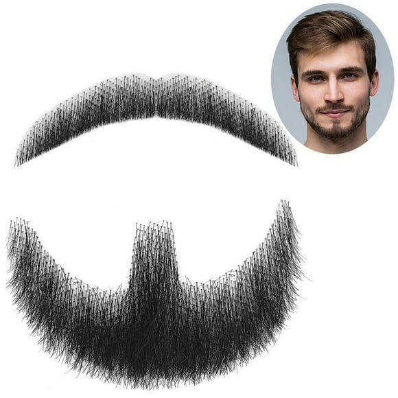 Men Fake Beard Realistic - Soft Costume Beard Party Beard with Cosplay Mustache