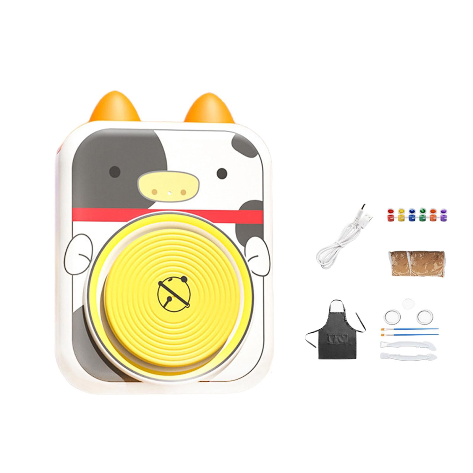 Pottery Wheel for Kids Craft Set for Kids Beginners Cute and Painting Supplies Electric Pottery Machine Complete Pottery Set for Boys Girls Cow