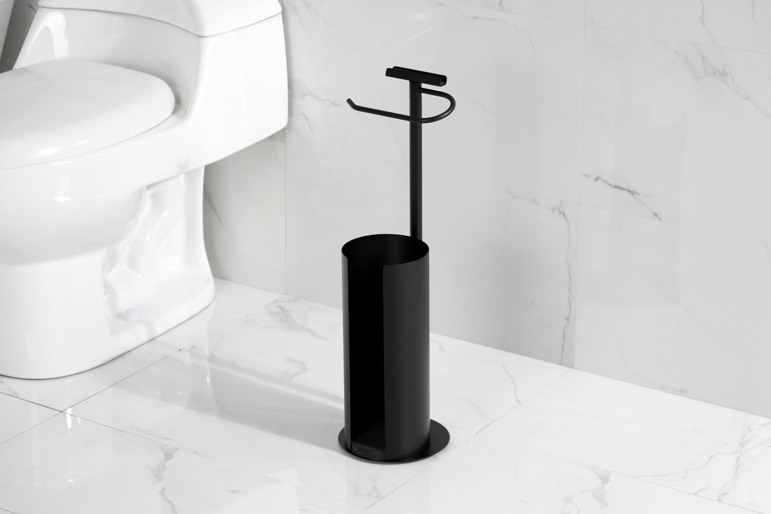 Kingston Brass Continental Freestanding Toilet Paper Holder with Roll Storage and Phone Stand Matte Black