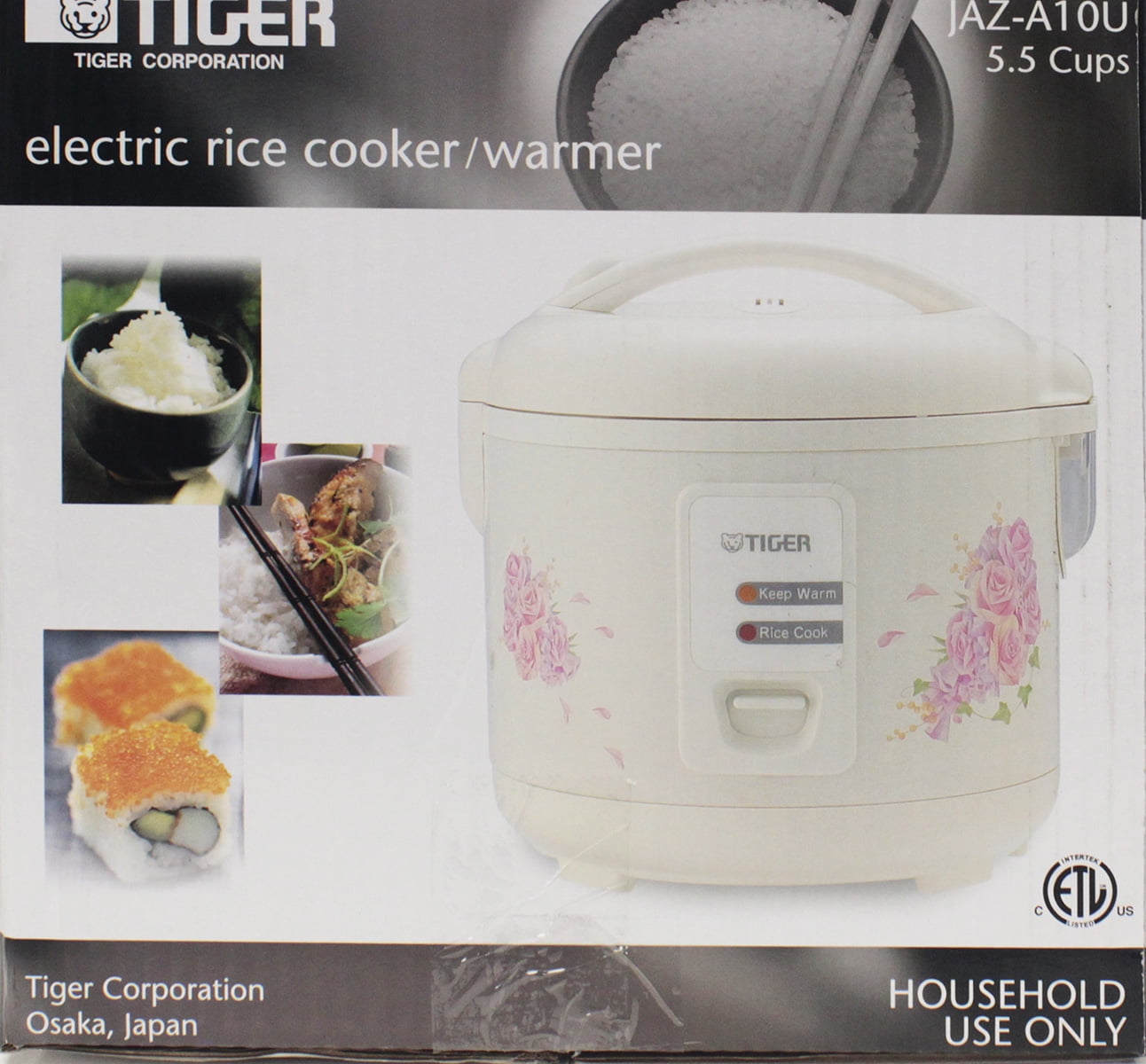 Tiger 5.5 Cups Electric Rice Cooker and Warmer with Steam Basket, White  JAZ-A10U 