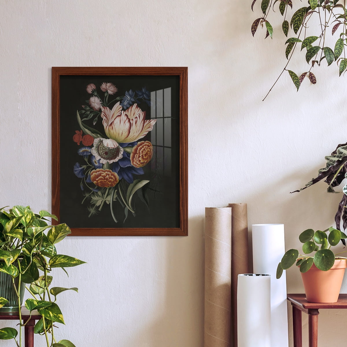 Dramatic Bouquet II -Framed Print w/glass-Chestnut