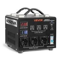VEVOR Voltage Auto Converter Transformer, 6000VA, Heavy Duty Step Up/Down Power Transformer, 110V to 220V and 220V to 110V, with 3 US Outlets, 3 EU Outlets, LCD Display, Circuit Breaker Protection