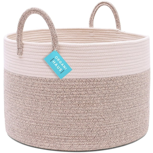 Canasta grande tejida para ropa con asas, cesta redonda para mantas, juguetes o almacenamiento, 50x33 cm