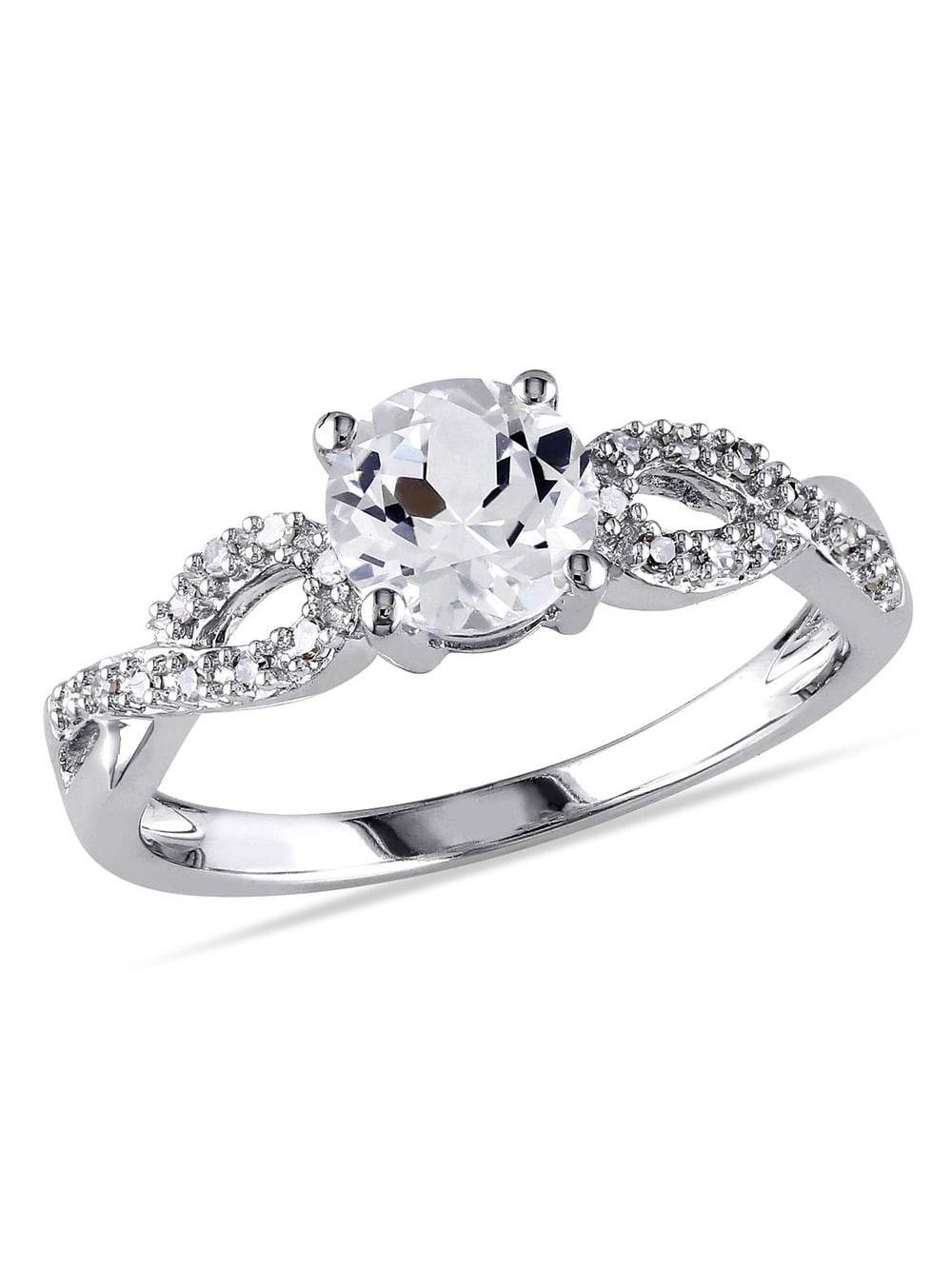 1.00 Carat Lab Created White Sapphire Halo Engagement Ring in 10K White Gold with Diamonds ctw 