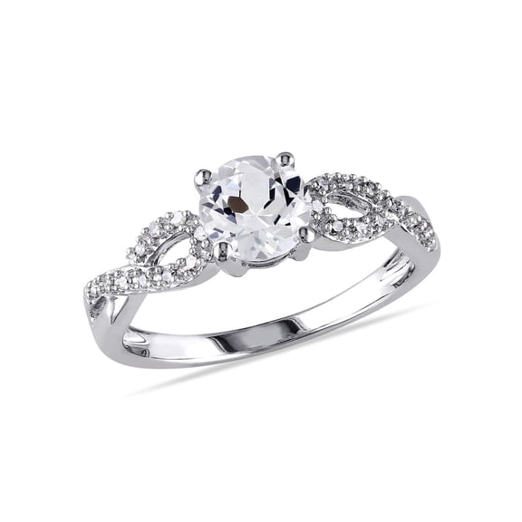 1.00 Carat (Ctw) Lab-Created White Sapphire Ring in 10K White Gold with Accent Diamonds for Women