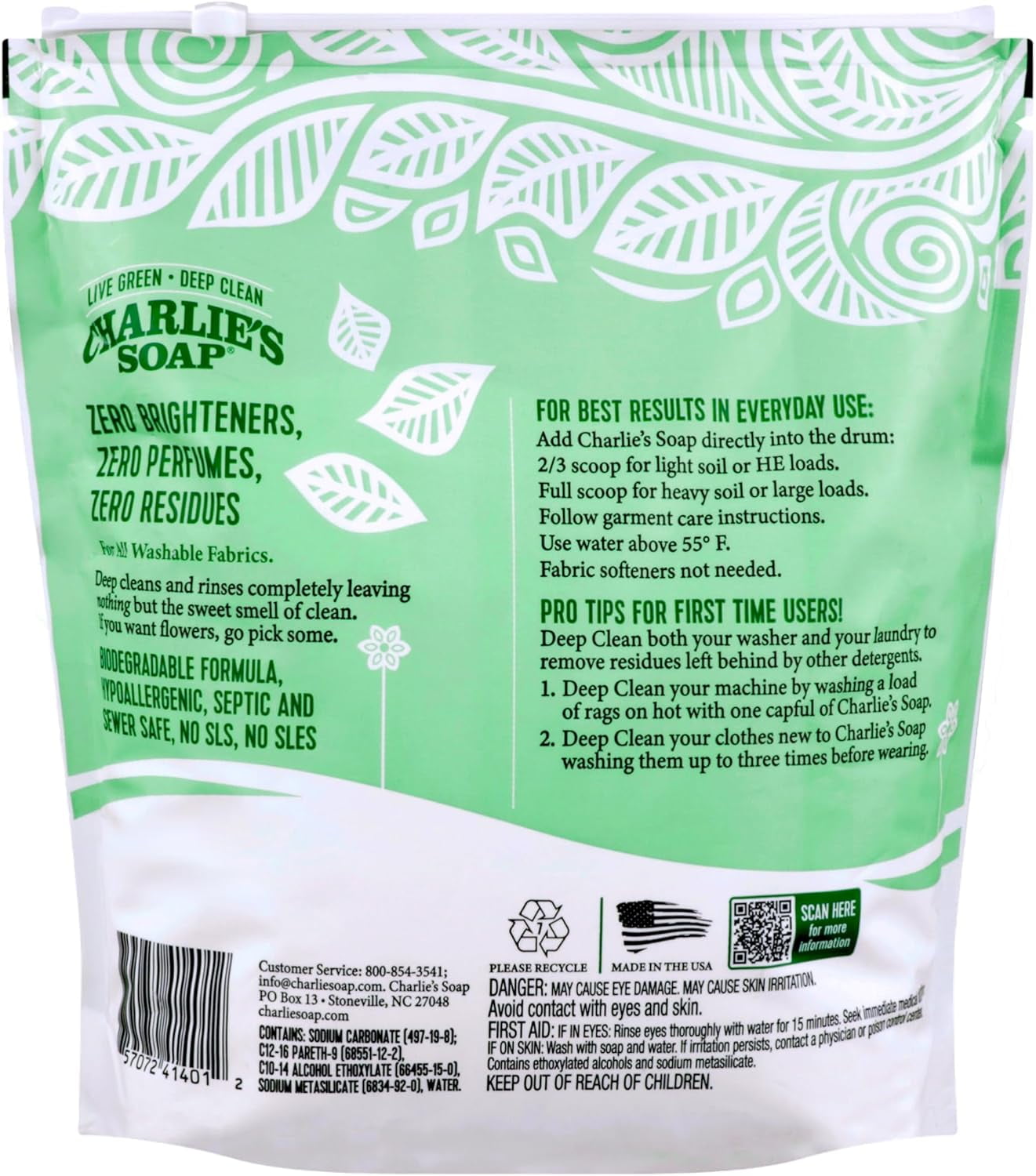 Charlie’s Soap Hypoallergenic Laundry Detergent Powder Gentle 8lb Bag
