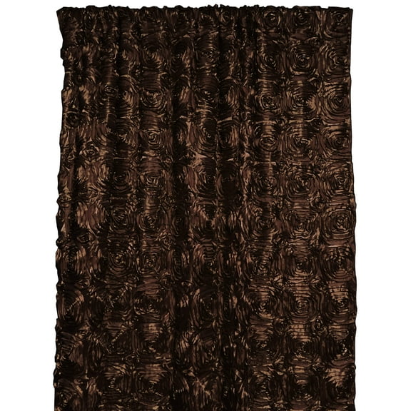 Satin Rosette 3D Pop up Flower Single Curtain Panel 54 Inch Wide Brown