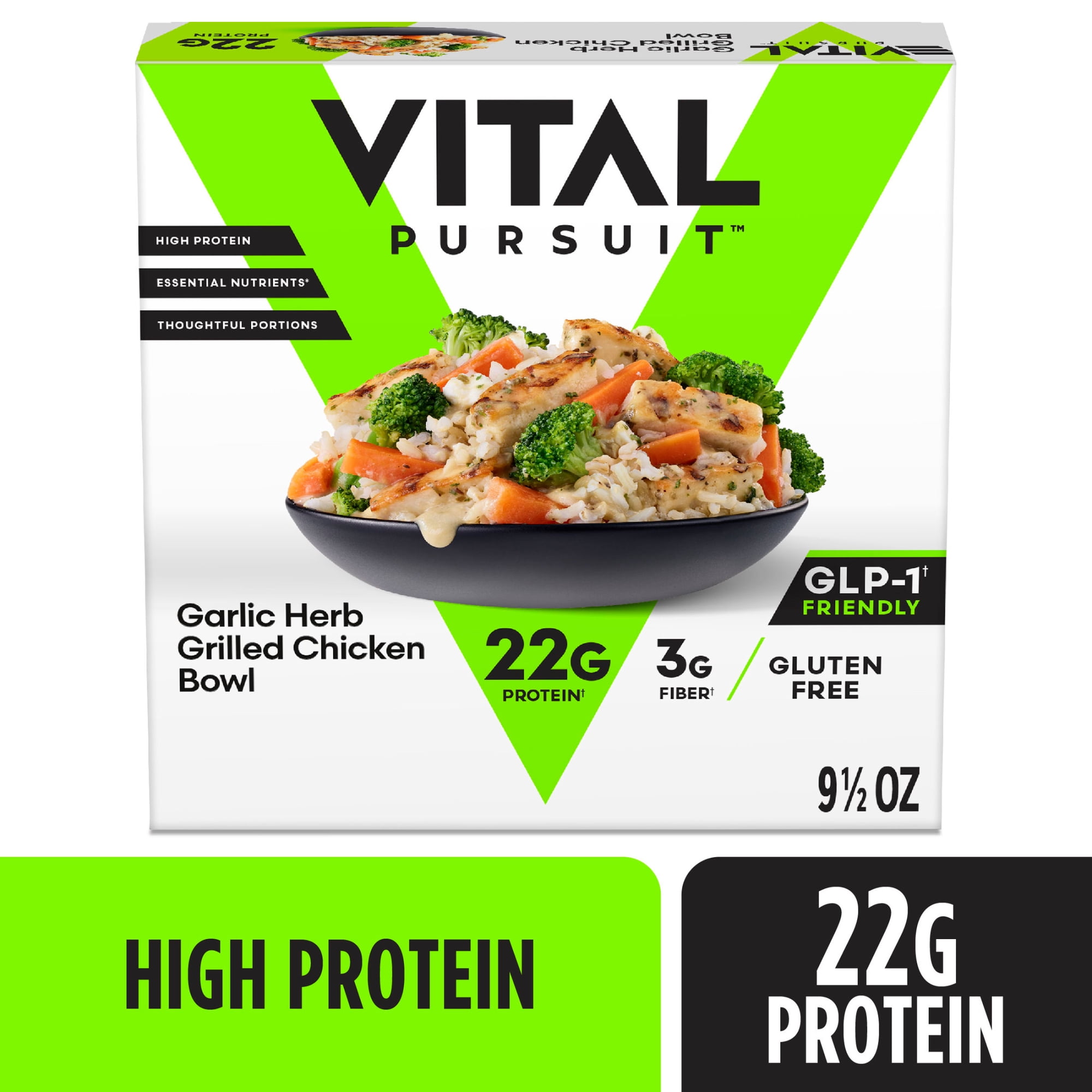 Vital Pursuit Garlic Herb Chicken Rice Bowl, High Protein GLP-1 Friendly Frozen Meal, 22g Protein, 9.5 oz (Frozen)