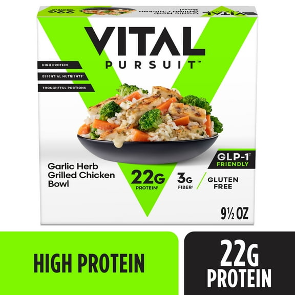 Vital Pursuit Garlic Herb Chicken Rice Bowl, High Protein GLP-1 Friendly Frozen Meal, 22g Protein, 9.5 oz (Frozen)