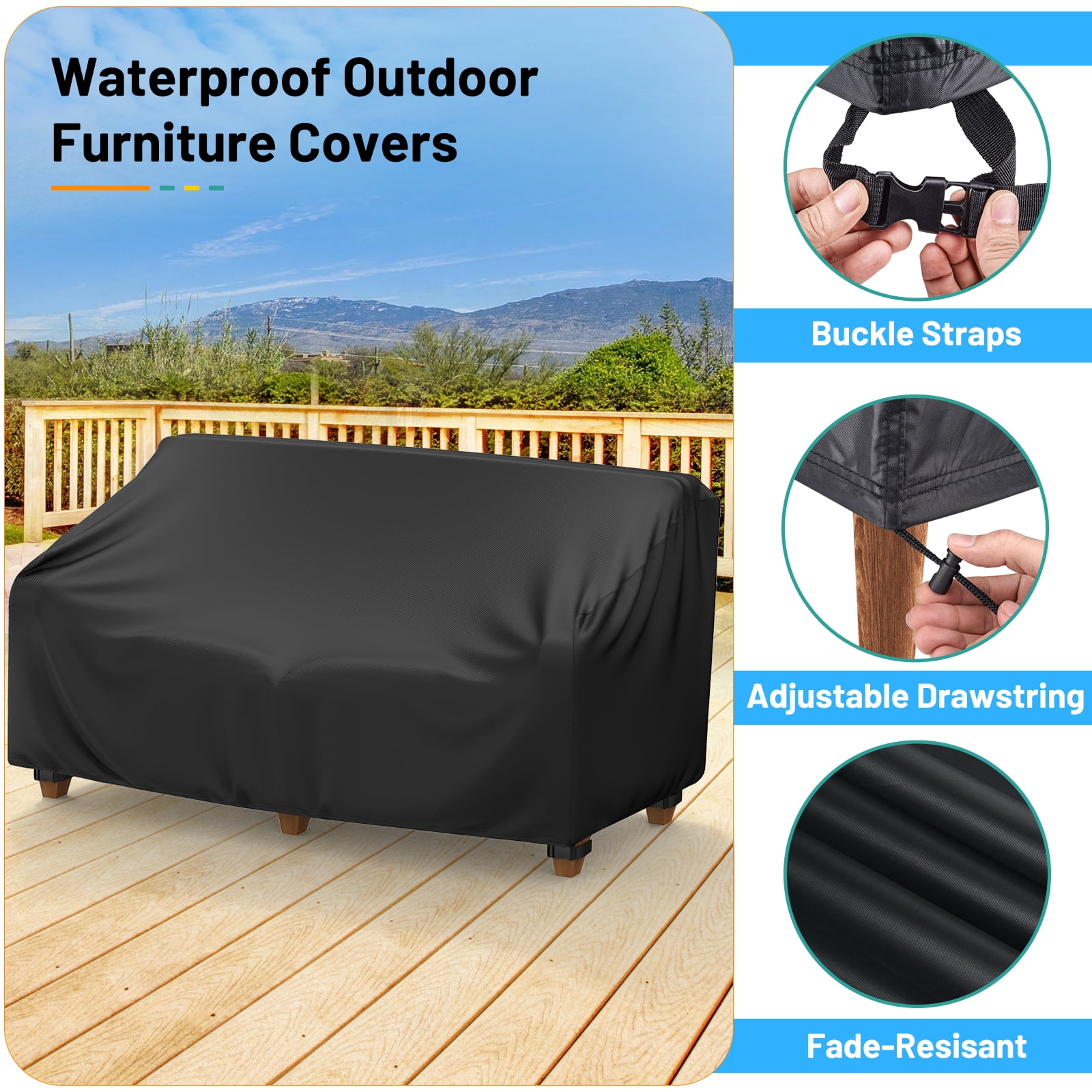 4 Pcs Patio Furniture Covers Waterproof, 420D Heavy Duty Tear-Resistant Outdoor Furniture Cover with Windproof Buckles & Adjustable Drawstring