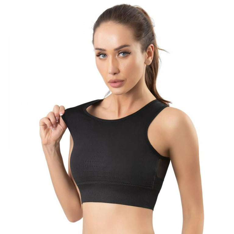 High Neck Sports Bra for Women Longline Full Coverage Sports Bras Medium  Impact Padded Workout Crop Tops for Yoga Gym 