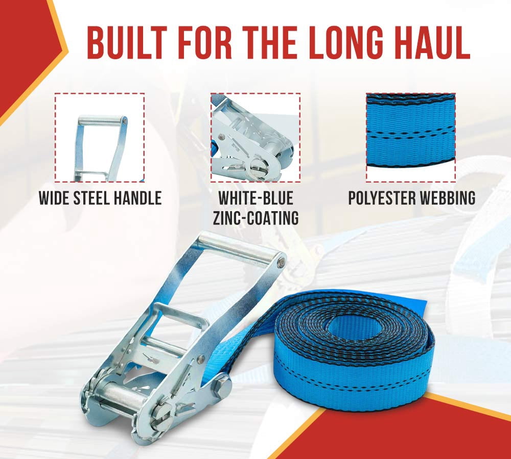 (2 Pack) 2 Inch x 20 Ft Endless Ratchet Straps - Heavy Duty Blue Ratchet Strap 3,333 lbs Working Load Limit - Endless Cargo Straps to Strap Down Pallets, Pipes, Boxes etc