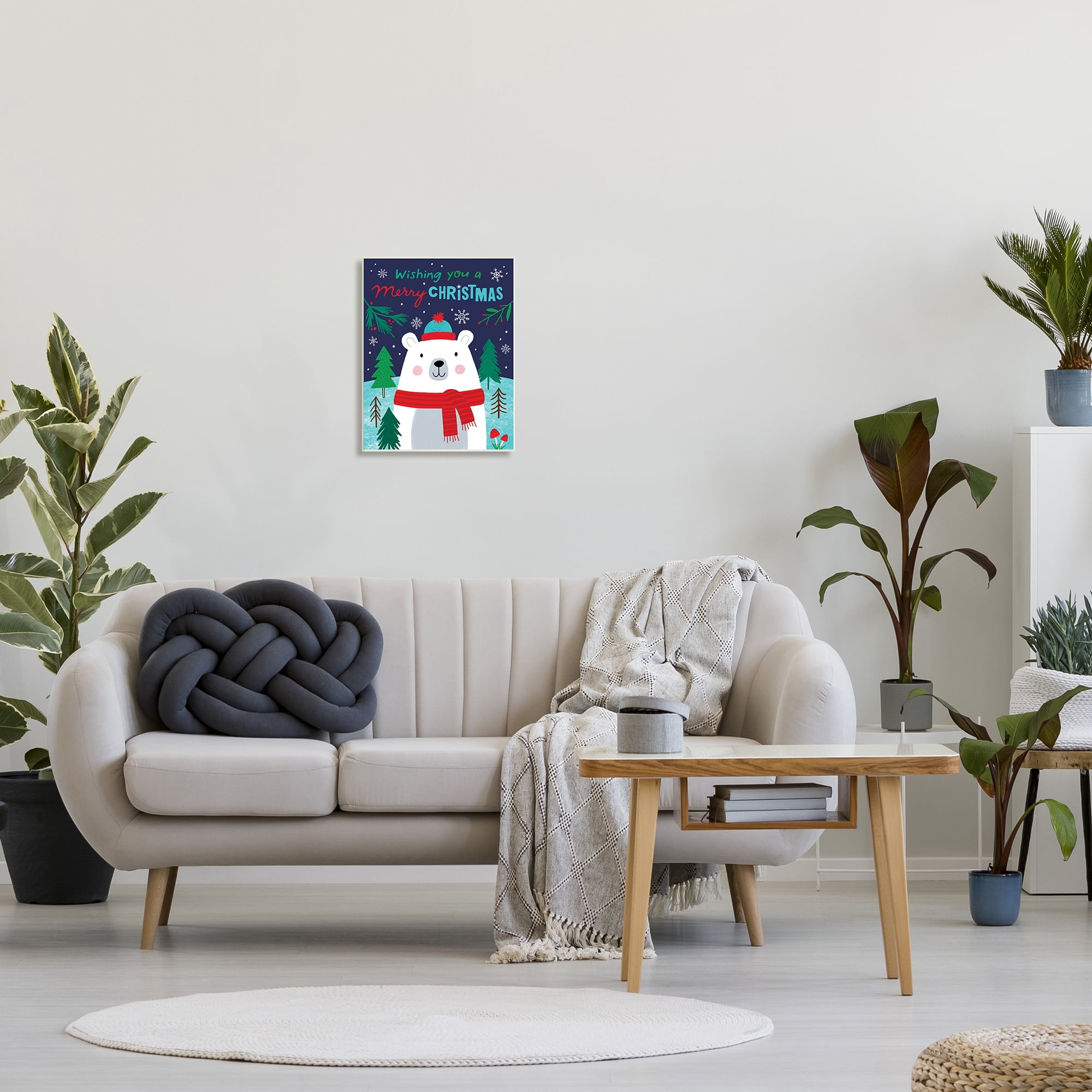 Stupell Industries Polar Bear Forest Wishing You Merry Christmas Phrase Animals & Insects Painting Unframed Art Print Wall Art, 13 x 19