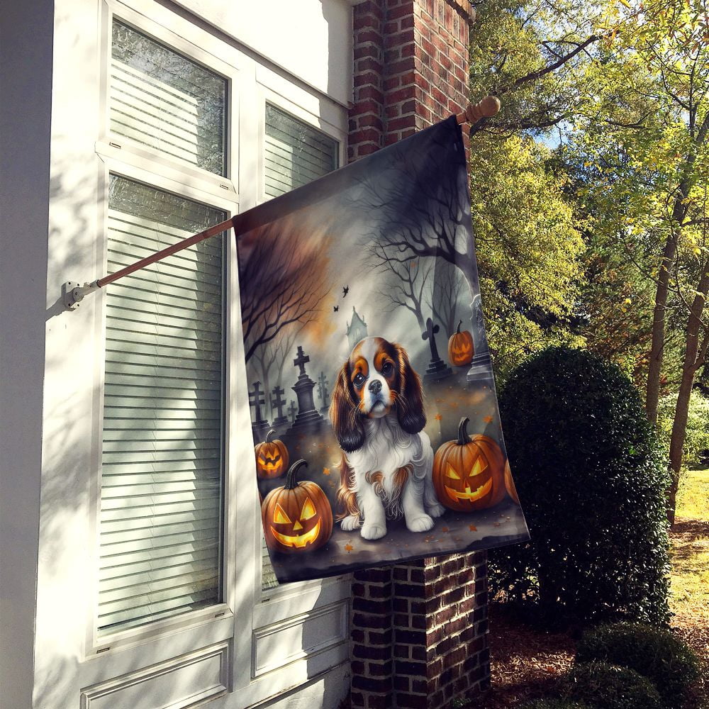 Halloween Cavalier Spaniel Dog House Flag 28x40IN Double-Sided Polyester Decorative Sleeve Pole Flag for Outdoor Home Garden