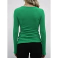 thumbnail image 4 of Womens Ribbed Long Sleeve Crewneck Casual Slim Basic Shirts Fitted Knit Tops Green XXL, 4 of 6