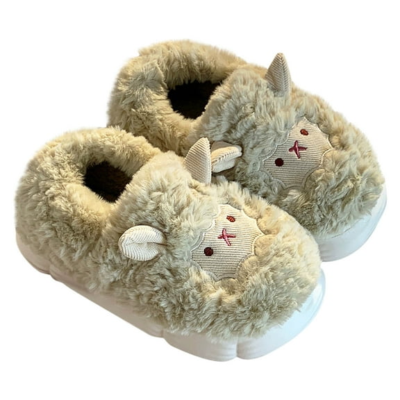 Utoimkio Fuzzy Slippers for Women Fall/Winter Cute Animals Cotton Slippers with Heel Shoes Non Slip Plush Slippers
