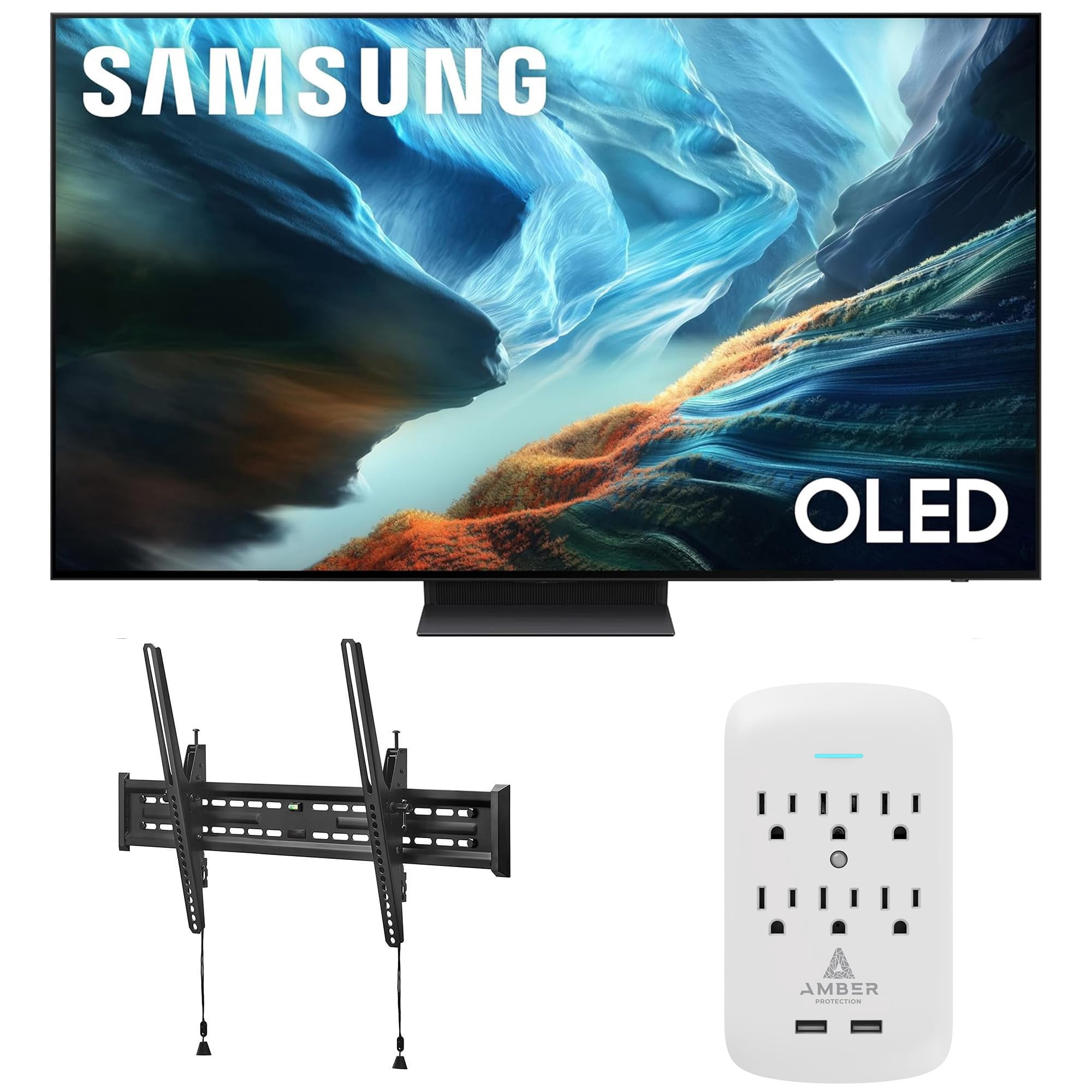 Samsung QN55S90HAEXZA 55" S90H Series OLED 4K UHD Smart Vision AI TV with a Walts TILT-MOUNT-43-90 Tilt Mount and Amber Protection 6-OUTLET-SURGE Surge Protector (2026)