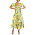 thumbnail image 1 of Vestido Midi PRETTYGARDEN Floral Amarillo con Mangas Abullonadas Talla M, 1 of 8