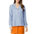 thumbnail image 6 of MODA NOVA Junior's Heart Polka Dots Button Notched Lapel V Neck Shirt  Blue S, 6 of 6