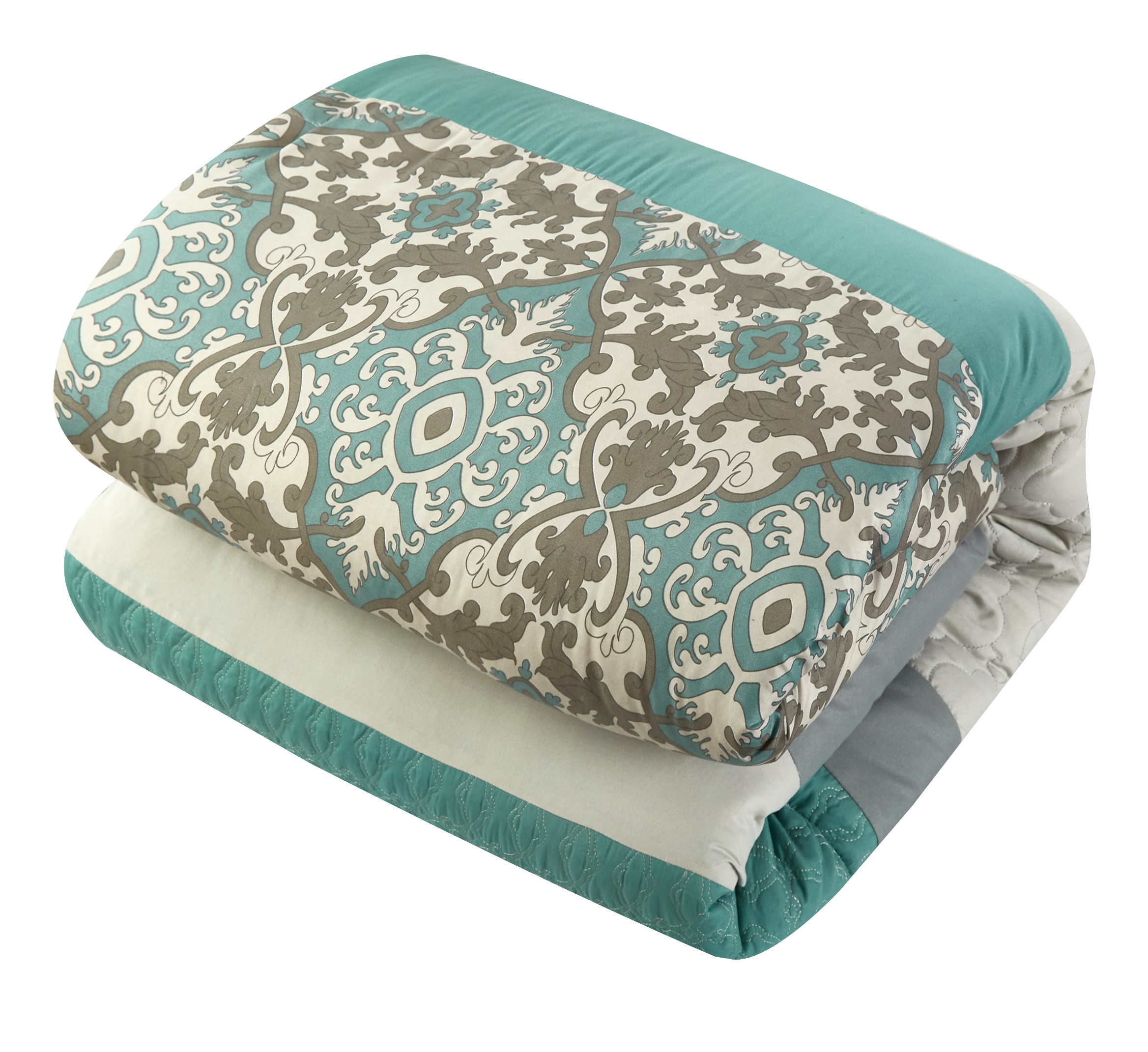 Lanco Alecia Jacquard 7-Piece Comforter Set, Teal/Ivory, King, 100% ...