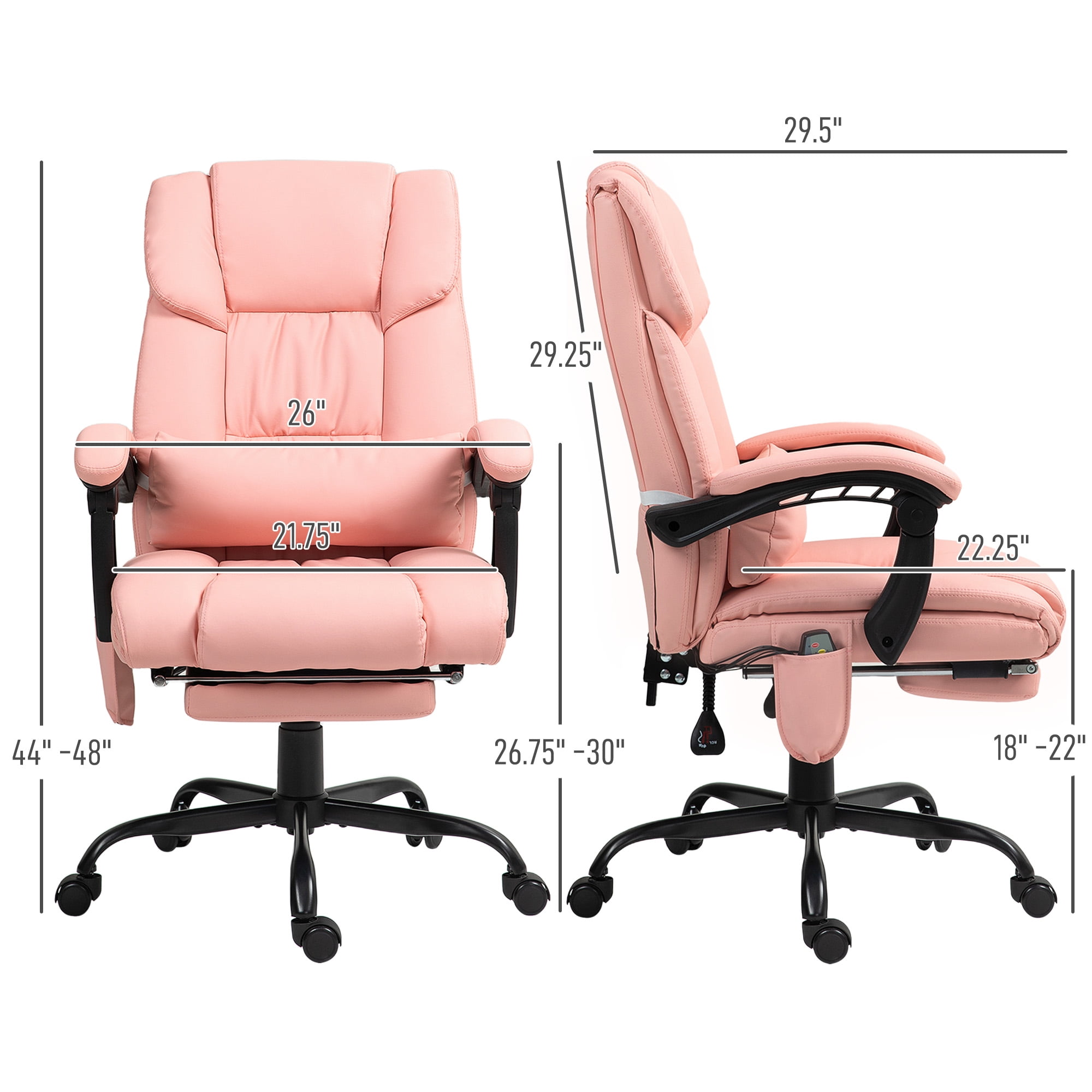 Vinsetto High Back Vibration Massage Office Chair with 6 Points, Height Adjustable Reclining Office Chair with Retractable Footrest and Remote, Pink