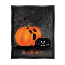 Stupell Industries Jack-o-Lantern Phrase Holiday Painting Black Floater Framed Art Print Wall Art, 25 x 31