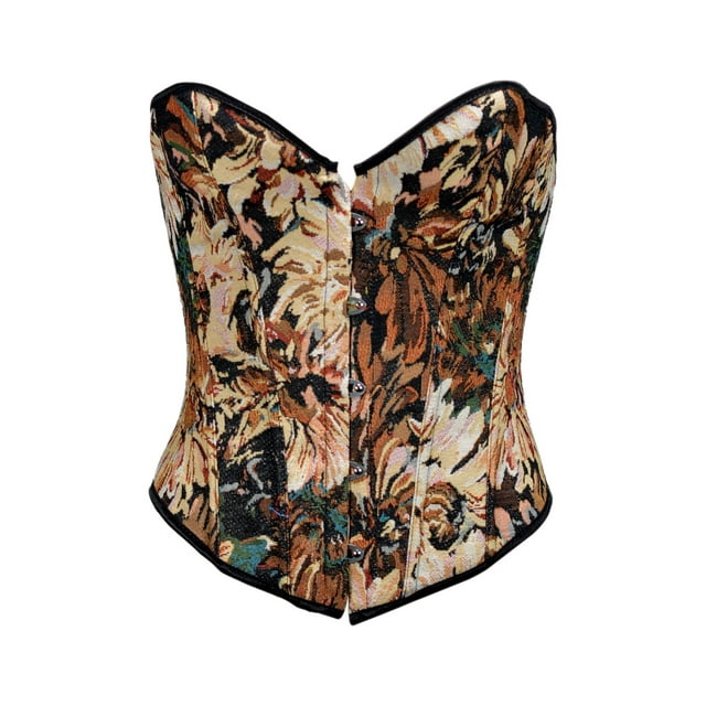 Diconna Women's Shapewear Print Design Front Hook Buckle Back Drawstring Strap Slim Fit Push Up Shaper Tops