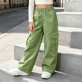 thumbnail image 3 of Mitankcoo Girls Cargo Pants Elastic Waist Wide Leg Multi Pockets Loose Casual Trousers for Kids School Daily 5-15Y, 3 of 8